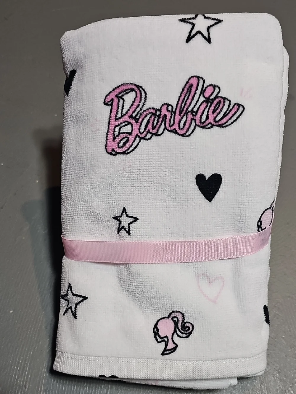 Barbie 2 Pack Bathroom Hand Towels Cotton Barbie Logo Mattel 16 In × 28 In NWT